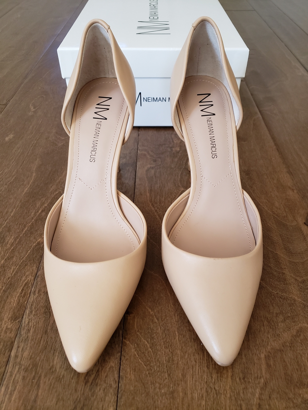 Neiman Marcus Nude Leather Pointed Volley Heels